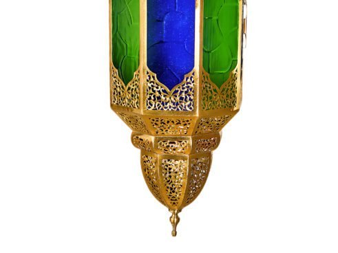 Moroccan Royal Lantern with Blue & Green Glass