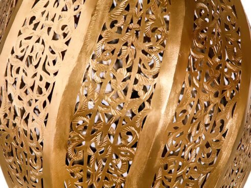 Golden Moroccan Drop Pendant – Hand-Pierced Elegance
