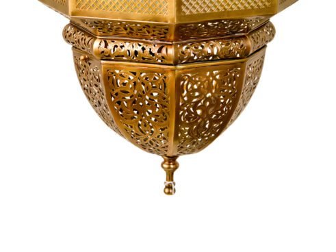 Golden Moroccan Lantern with Frosted Glass Panels – Hand-Pierced Elegance