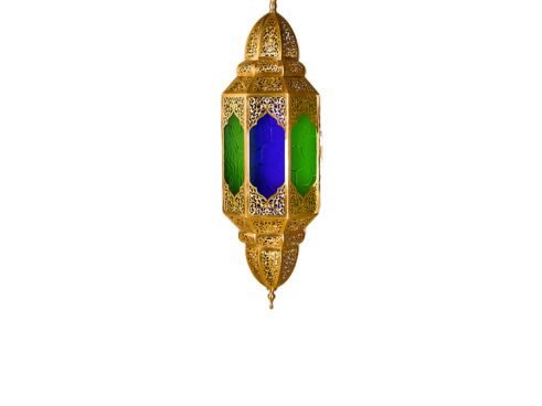Moroccan Royal Lantern with Blue & Green Glass