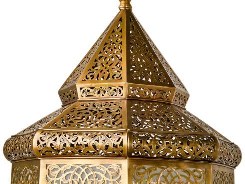 Golden Moroccan Lantern with Frosted Glass Panels – Hand-Pierced Elegance