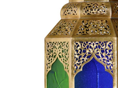Moroccan Royal Lantern with Blue & Green Glass
