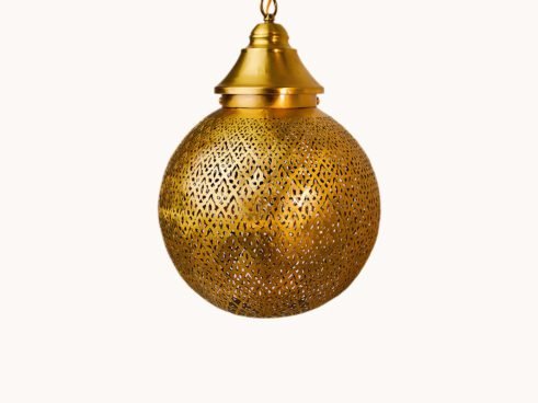 Suspension Marocaine Dorée en Laiton – Modèle Sphère OrientalE