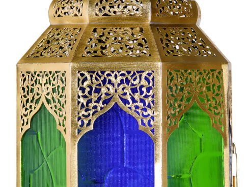Moroccan Royal Lantern with Blue & Green Glass