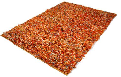 Handwoven vibrant orange Moroccan wool rug with a unique textured design, perfect for adding warmth and style to any room