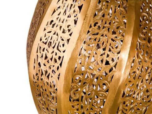 Golden Moroccan Drop Pendant – Hand-Pierced Elegance