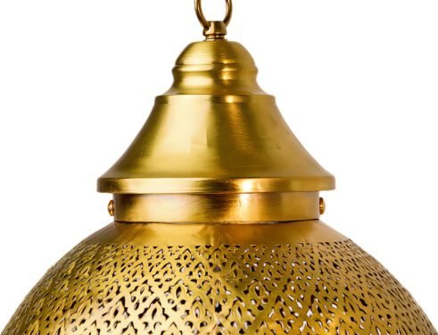 Suspension Marocaine Dorée en Laiton – Modèle Sphère Orientale