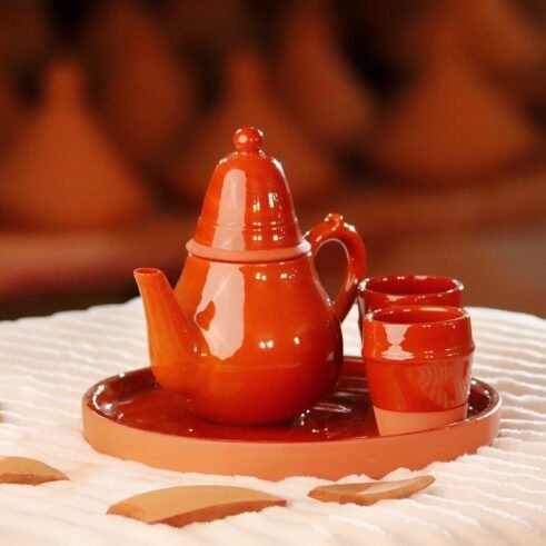 Handmade Moroccan Ceramic tea Set - teapot & 2 Cups-Berber Kettle