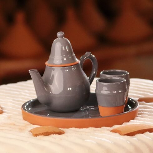 Handmade Moroccan Ceramic tea Set - teapot & 2 Cups-Berber Kettle