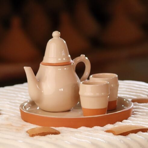 Handmade Moroccan Ceramic tea Set - teapot & 2 Cups-Berber Kettle