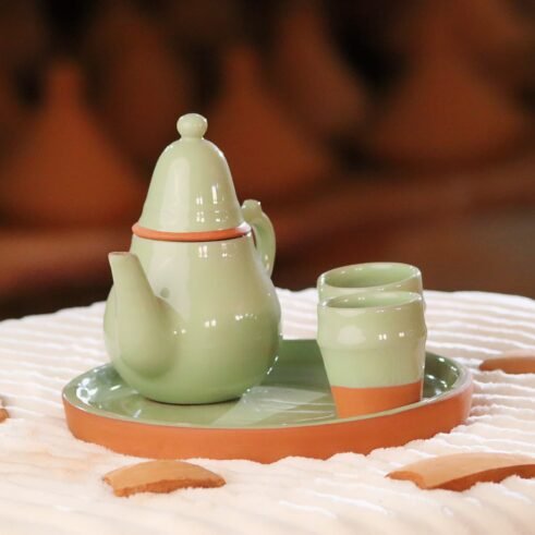 Handmade Moroccan Ceramic tea Set - teapot & 2 Cups-Berber Kettle